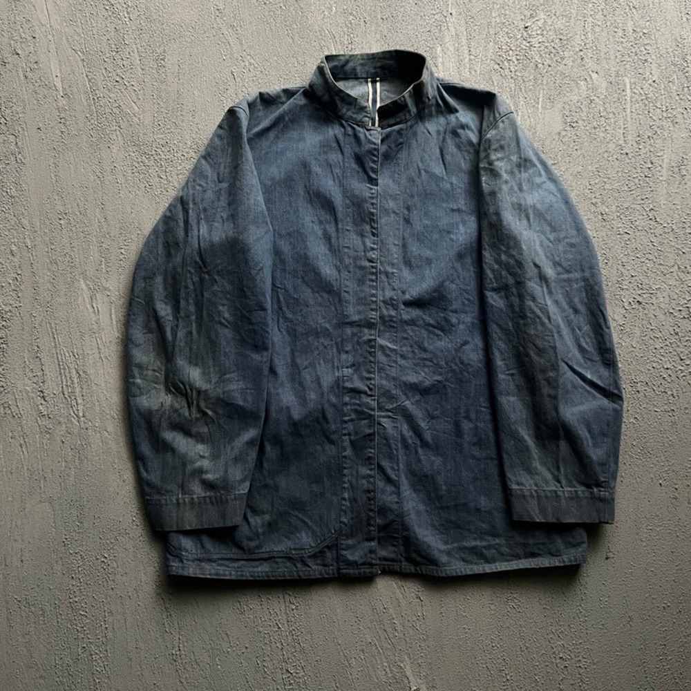 Vintage Denim Chore Jacket Large Blue‎ 1950s Amish Workwear Selvedge Band Collar